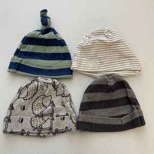 NWOT BUNDLE baby boy soft knit patterned‎ beanie hat caps 0-6 months set of 4